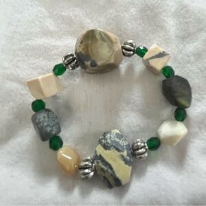 Handmade Stretchy Picture Jasper Stone, Sterling Silver Stretchy Bracelet